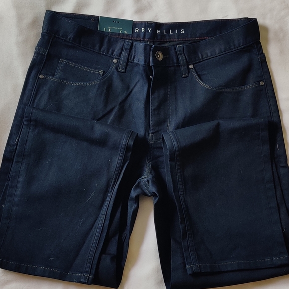 Solid Dark Indigo Men's Perry Ellis Slim Fit Stretch Jeans - Picture 2 of 4